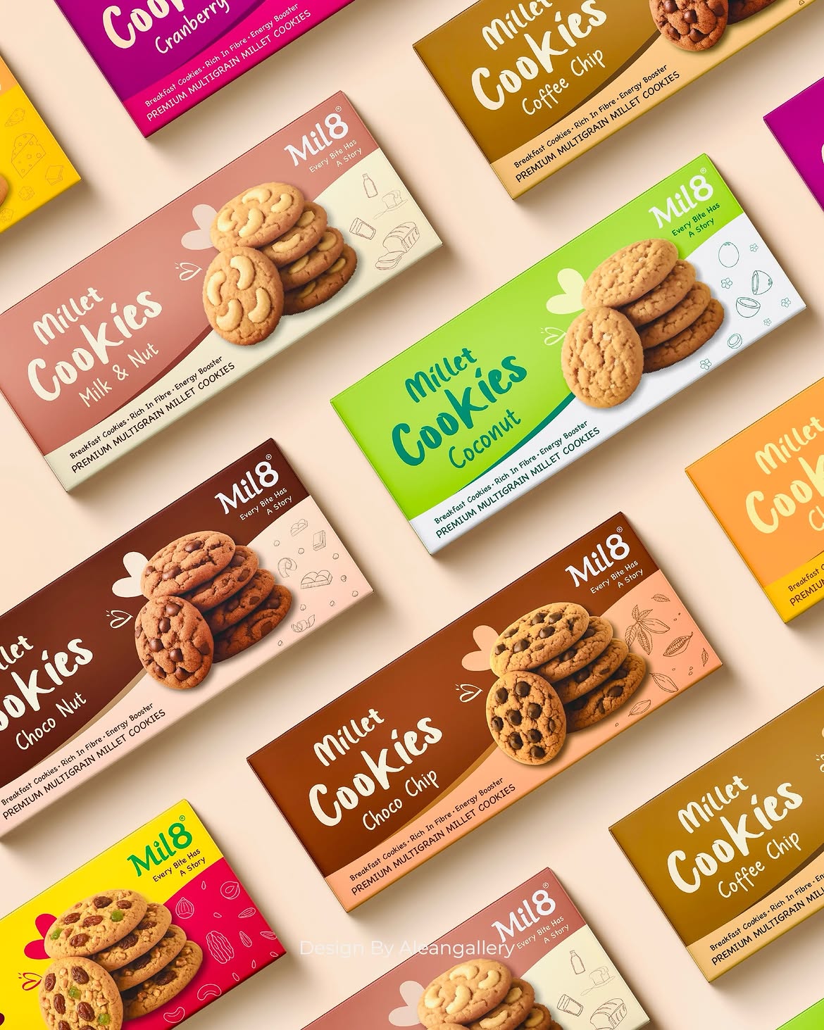 Mil8 millet cookies packaging by Alean Gallery