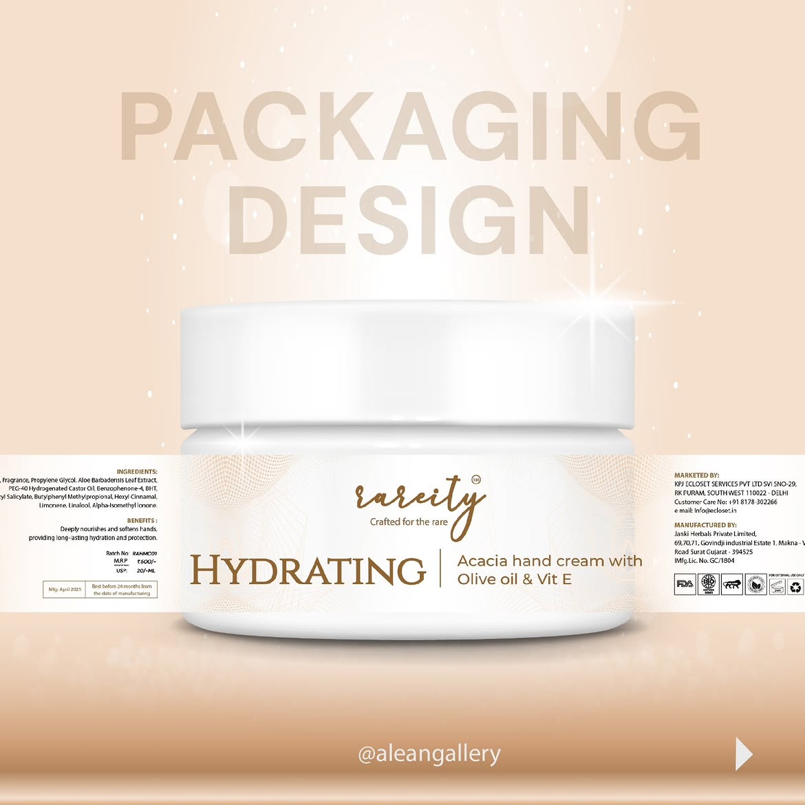Rareity hand cream packaging by Alean Gallery